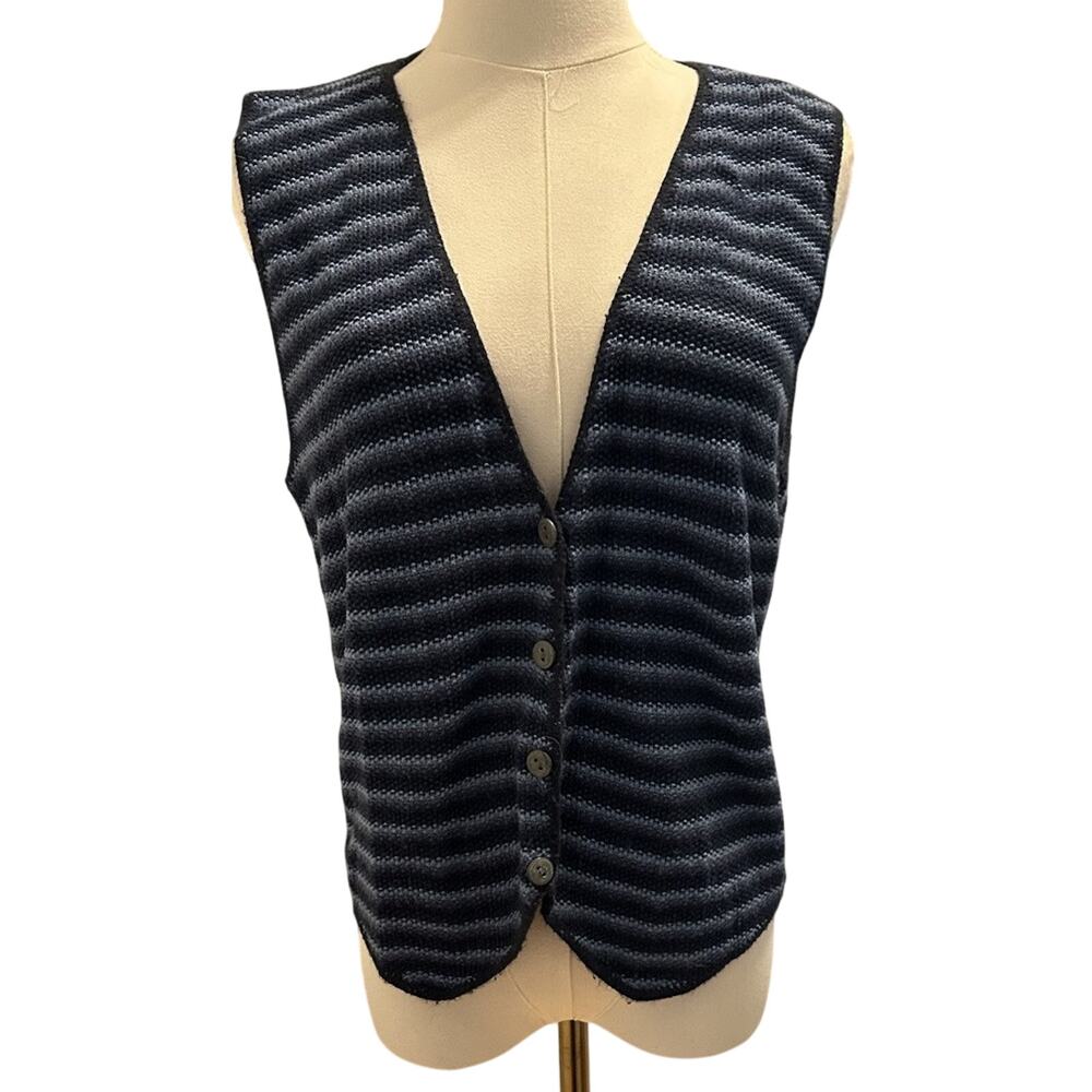 Vintage 90s Backroad Blues Striped Knit Vest Women's Blue V-Neck Cottage Grunge